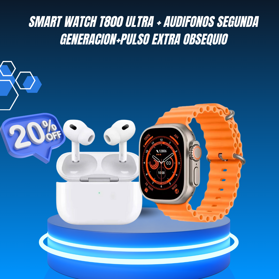 SMART WATCH T800 + AIRPODS SEGUNDA GENER disponible en Yaxa Colombia